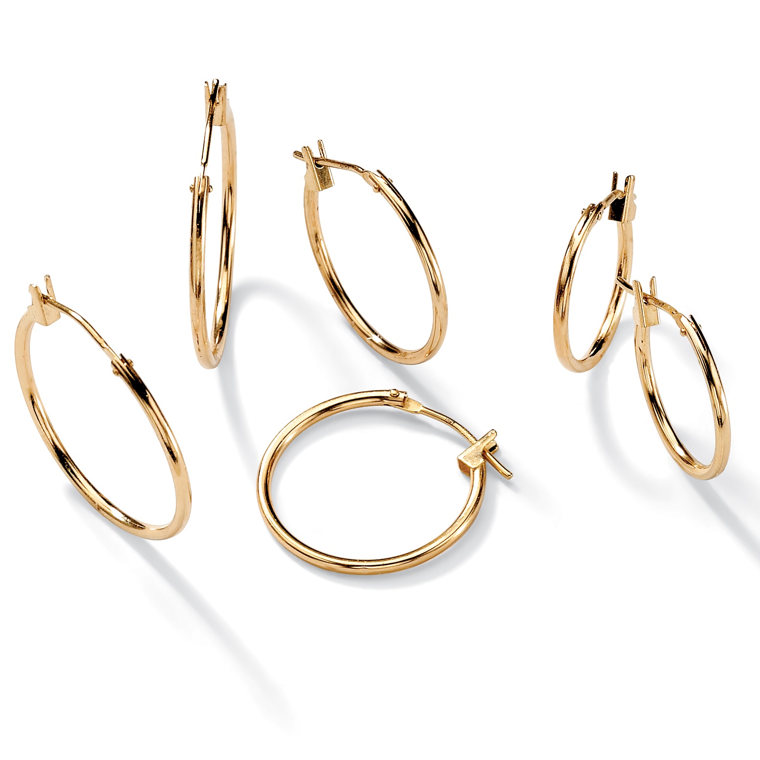 Set of Three Pairs of 10k Gold Hoop Pierced Earrings 5/8 to 7/8" Diameters