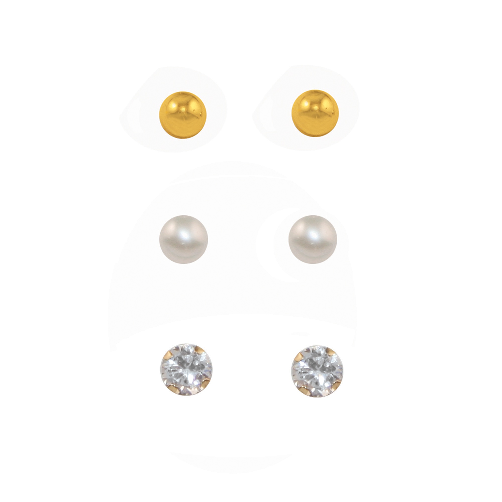 3-Piece 10k Gold Stud Earring Set 4 mm - 13 mm