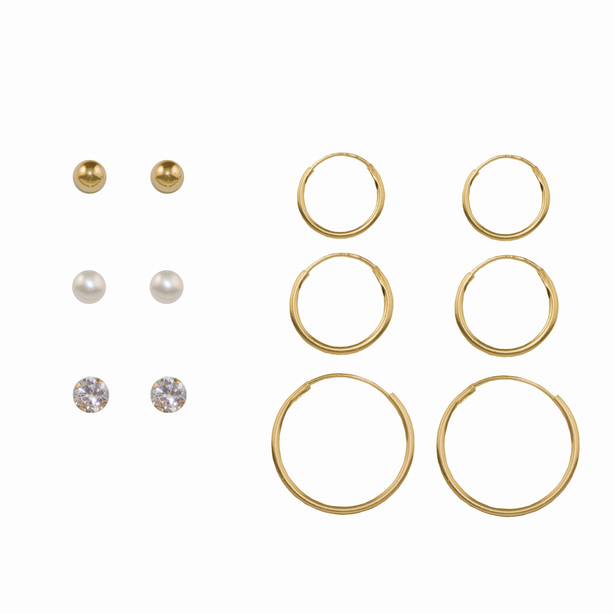 6-Piece 10k Gold Hoop & Stud Earring Set 4 mm - 16 mm