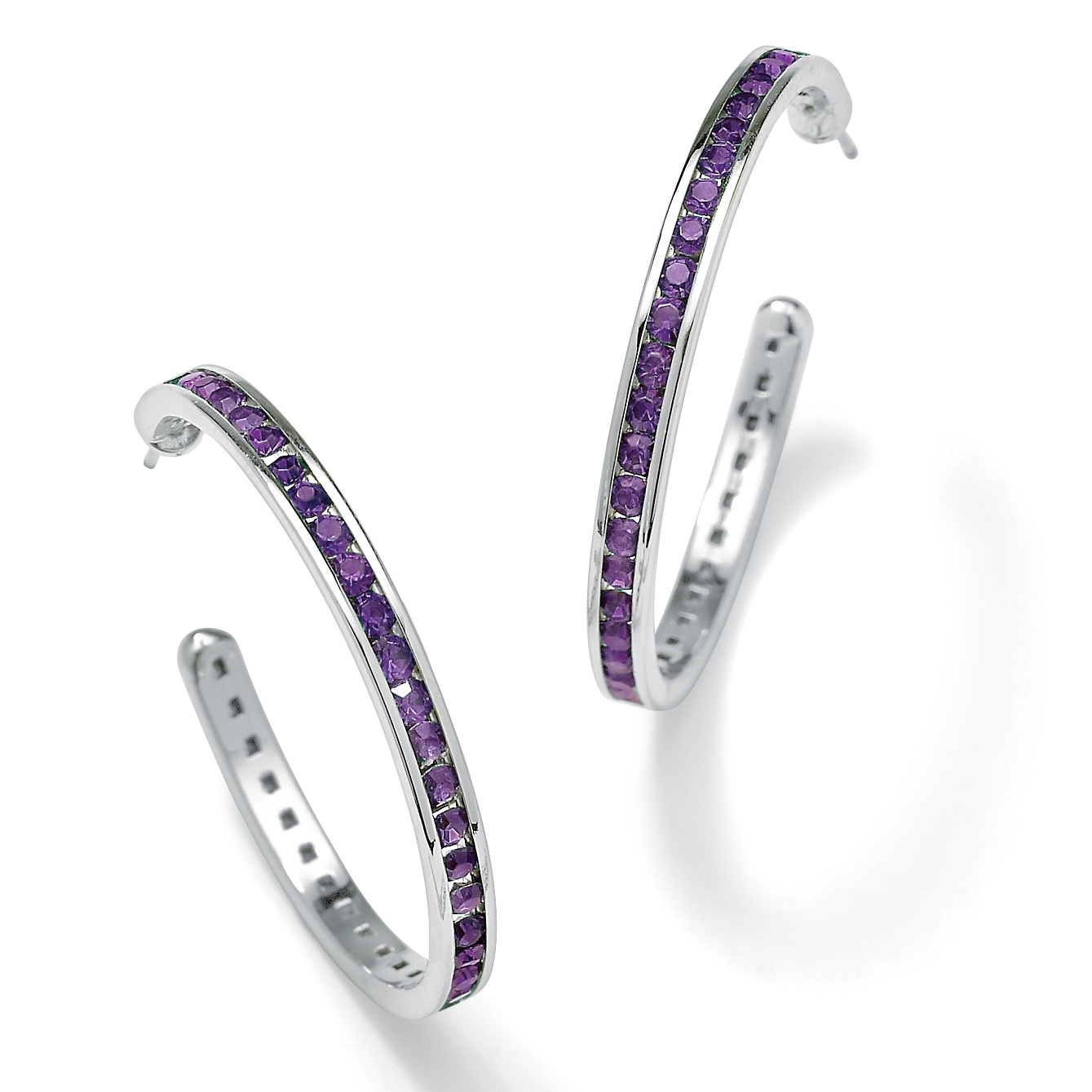 Silver Tone Birthstone Hoop Pierced Earrings