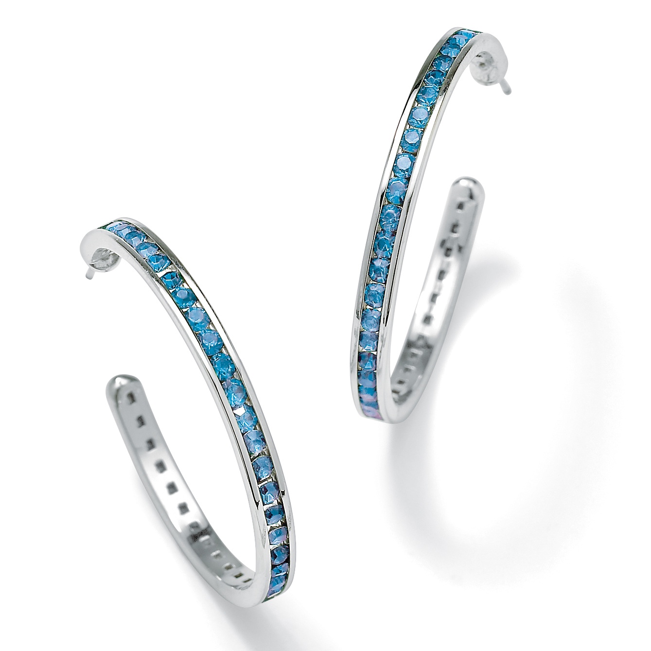 Silver Tone Birthstone Hoop Pierced Earrings