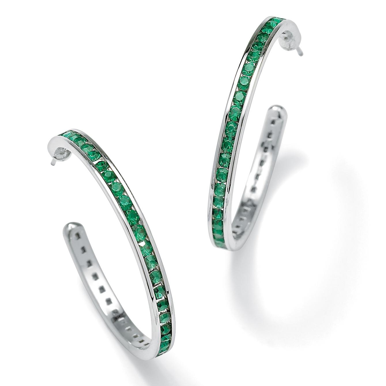 Silver Tone Birthstone Hoop Pierced Earrings