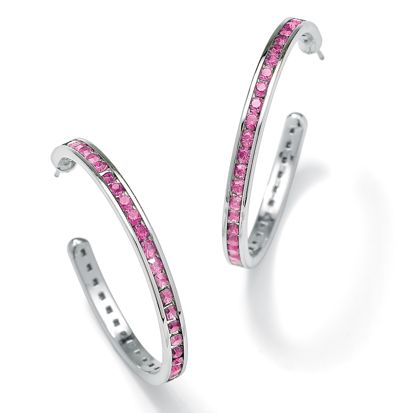 Silver Tone Birthstone Hoop Pierced Earrings