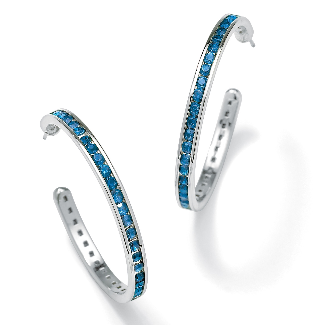 Silver Tone Birthstone Hoop Pierced Earrings
