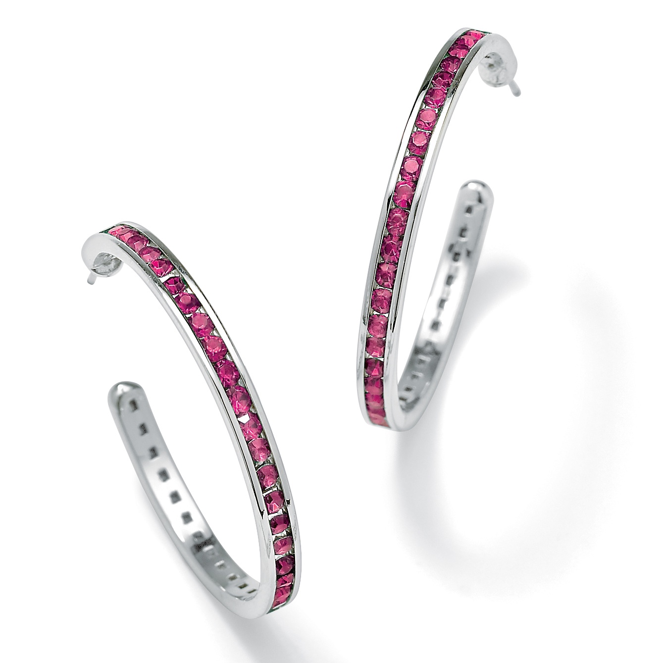 Silver Tone Birthstone Hoop Pierced Earrings