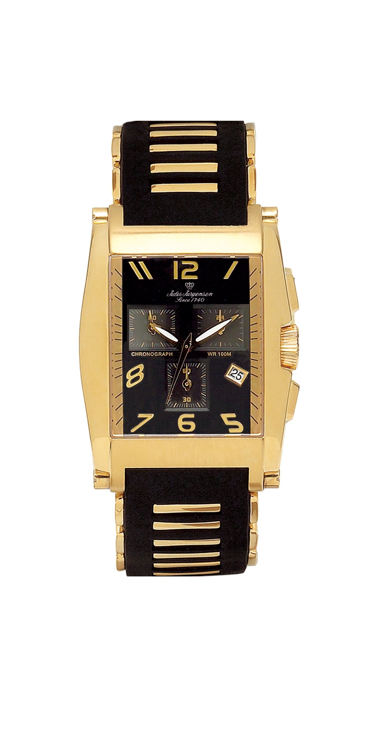 Men's Jules J&uuml;rgensen Stainless Black Rubber Strap Watch 8"