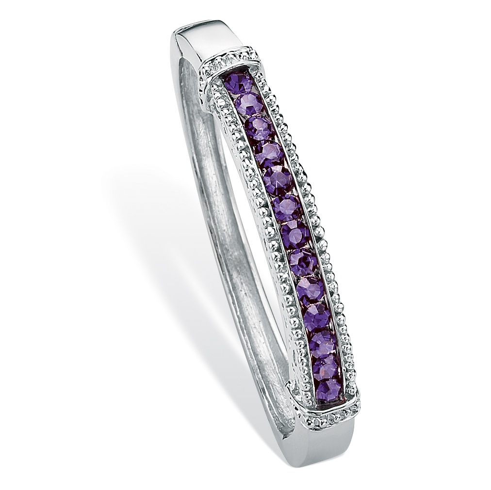 Silver Tone Birthstone Channel Bangle Bracelet