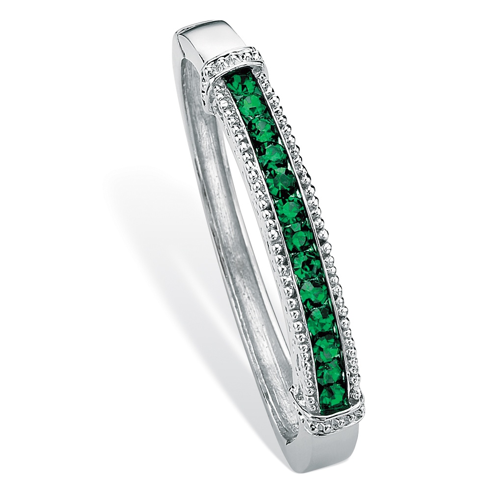 Silver Tone Birthstone Channel Bangle Bracelet