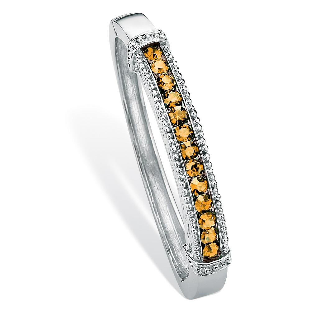 Silver Tone Birthstone Channel Bangle Bracelet