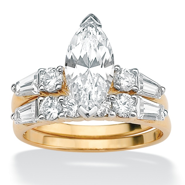 10K Gold DiamonUltra&trade; Cubic Zirconia Wedding Ring Set