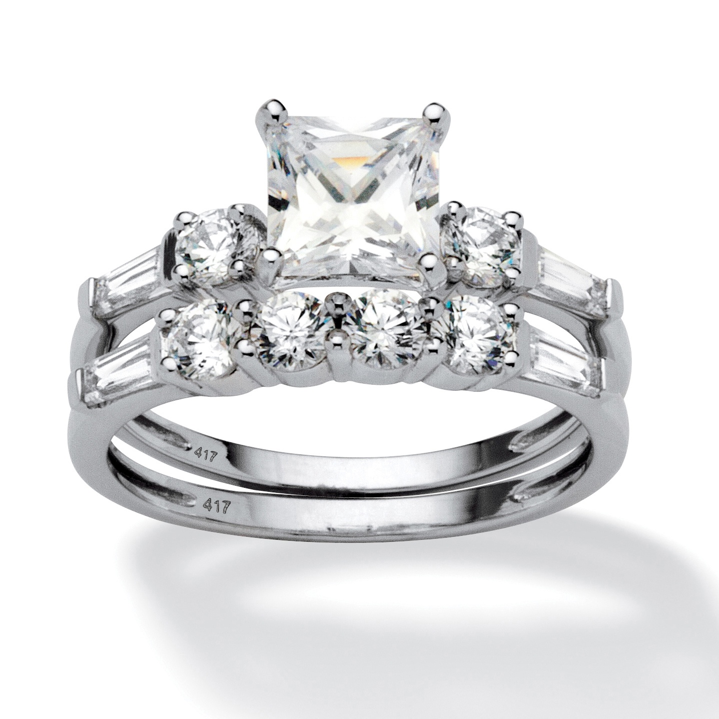 2.52 TCW Princess-Cut Cubic Zirconia 10k White Gold Bridal Engagement Ring Set