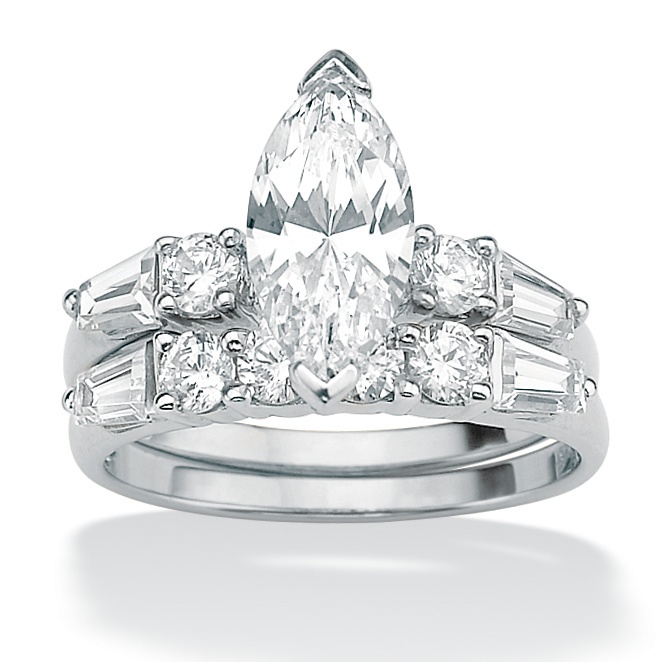 10K White Gold DiamonUltra&trade; Cubic Zirconia Wedding Ring Set
