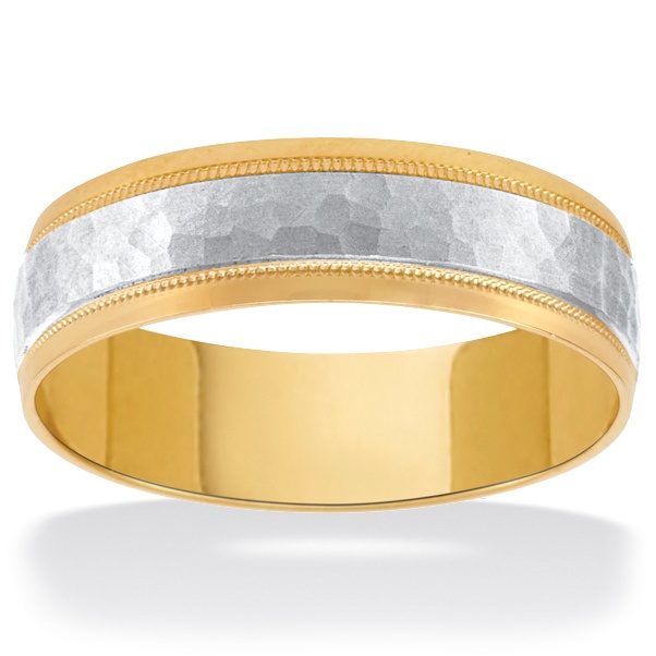 Men's Tutone 10k Gold Hammered Wedding Band Ring