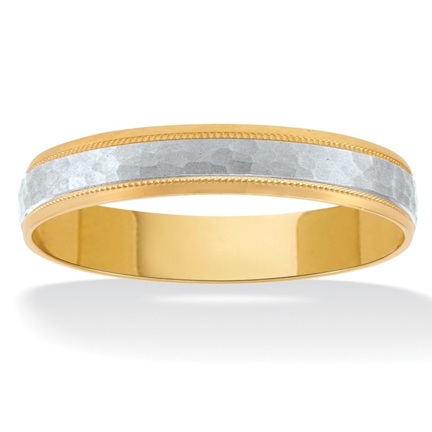 Men's Tutone 10k Gold Hammered Wedding Band Ring