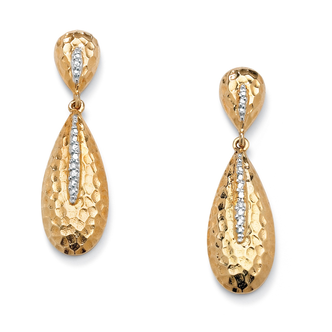 18K Gold Over Sterling Silver Diamond Accent Hammered-Style Pierced Earrings