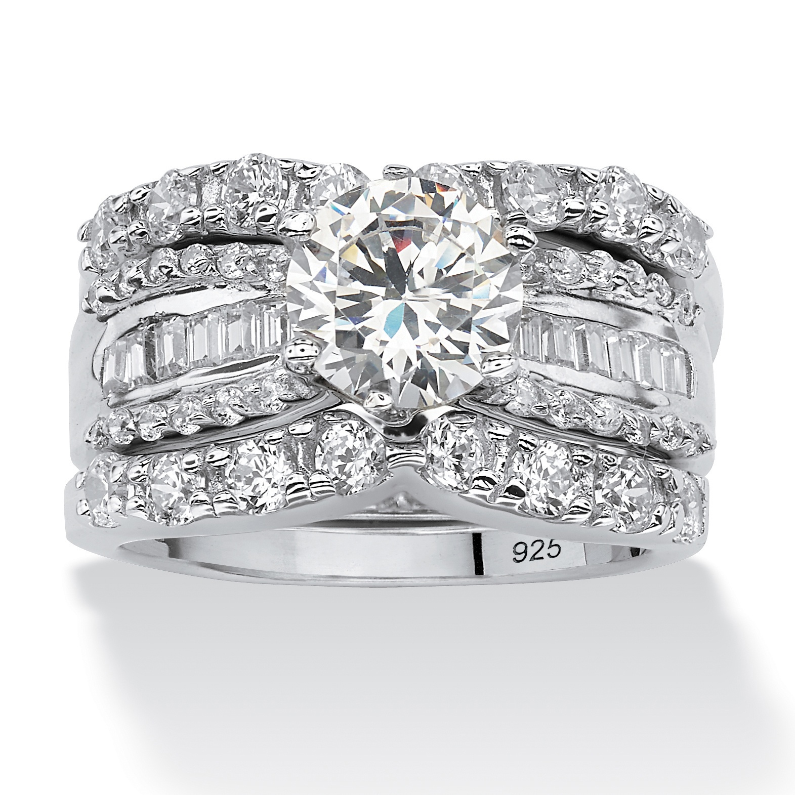 Platinum Over Sterling Silver DiamonUltra&trade; Cubic Zirconia Wedding Ring Set