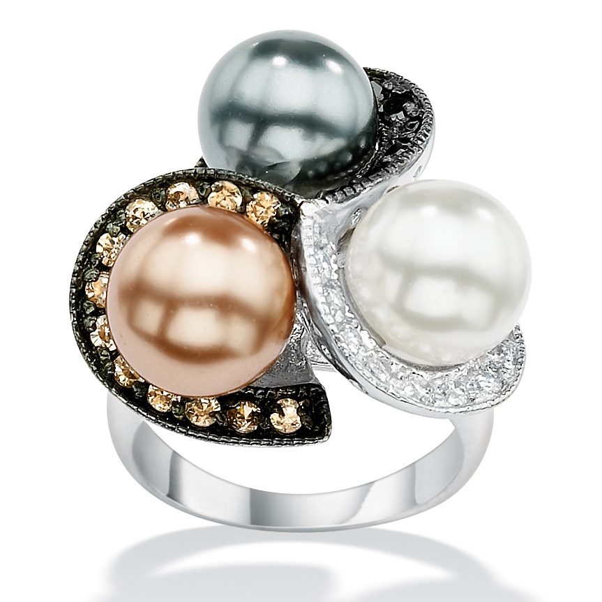Sterling Silver DiamonUltra&trade; Cubic Zirconia and Simulated Pearl Ring