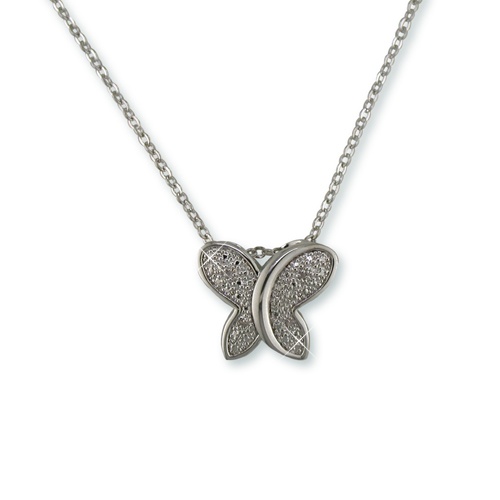 DiamonUltra&trade; CZ Silvertone Butterfly Pendant with Chain
