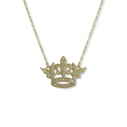 DiamonUltra&trade; CZ 14k Gold Electroplate Crown Pendant with Chain