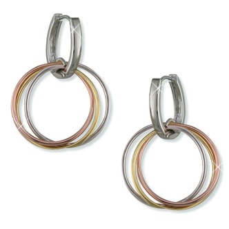 Tri-Tone Multi-Circle Eternity Silvertone Pierced Earrings