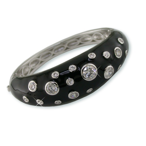 DiamonUltra&trade; CZ Enameled Silvertone Bangle Bracelet
