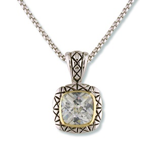 DiamonUltra&trade; CZ Silvertone Tutone Pendant