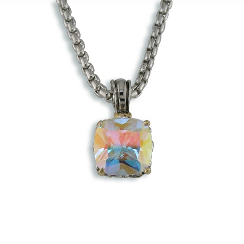 Aurora Borealis DiamonUltra&trade; CZ Silvertone Pendant with Chain