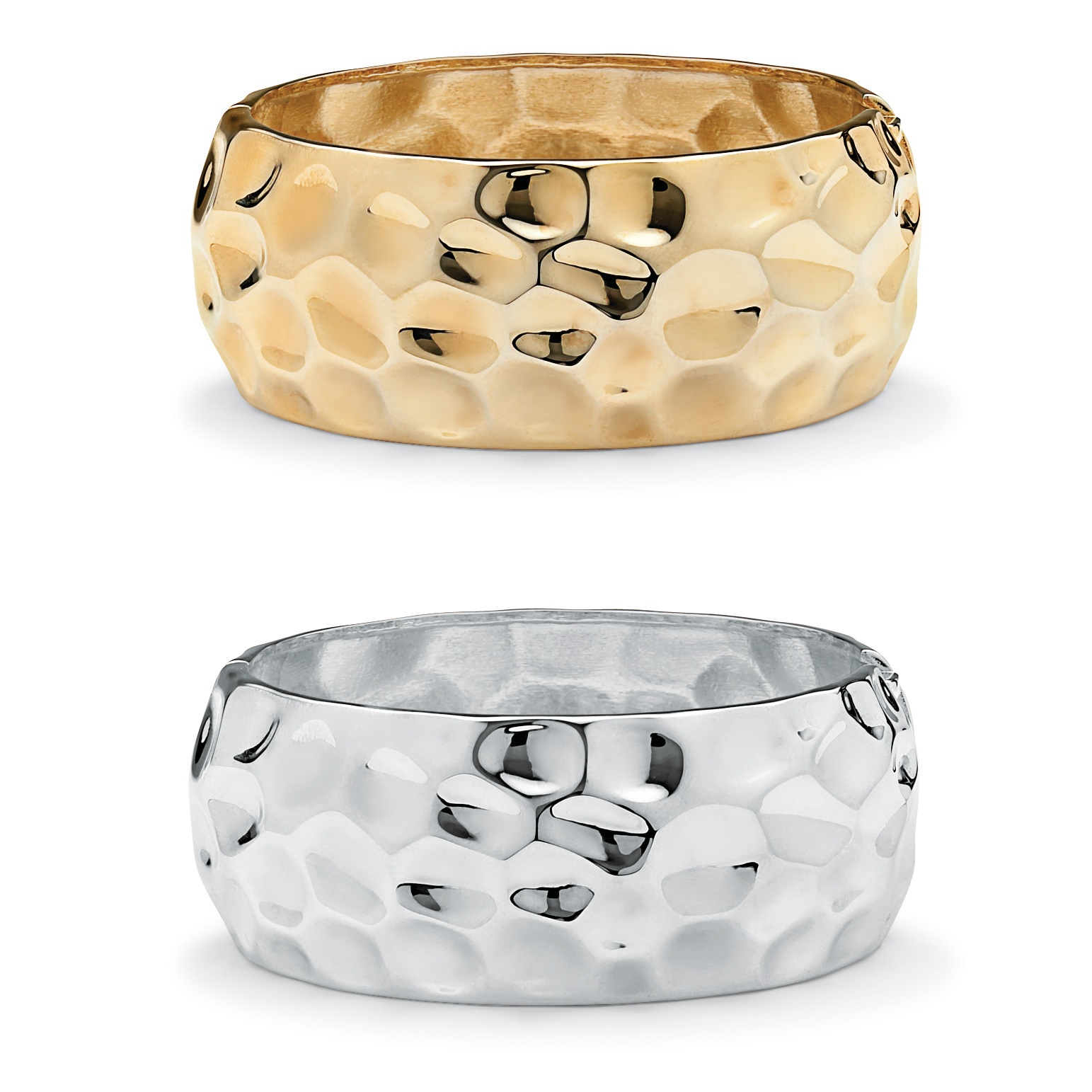 Goldtone and Silvertone Hammered-Style Bangle Bracelet Set