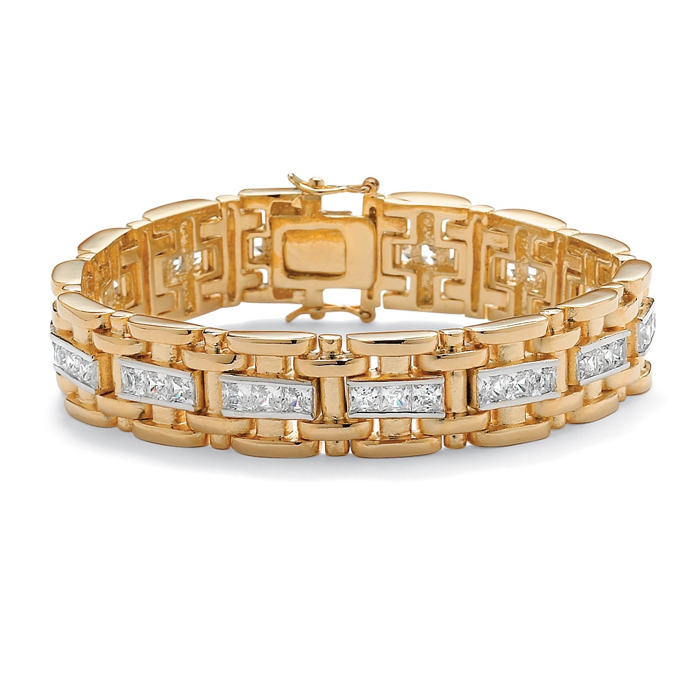 Men's Tutone 14k Gold-Plated Channel-Set Round DiamonUltra&trade; Cubic ...