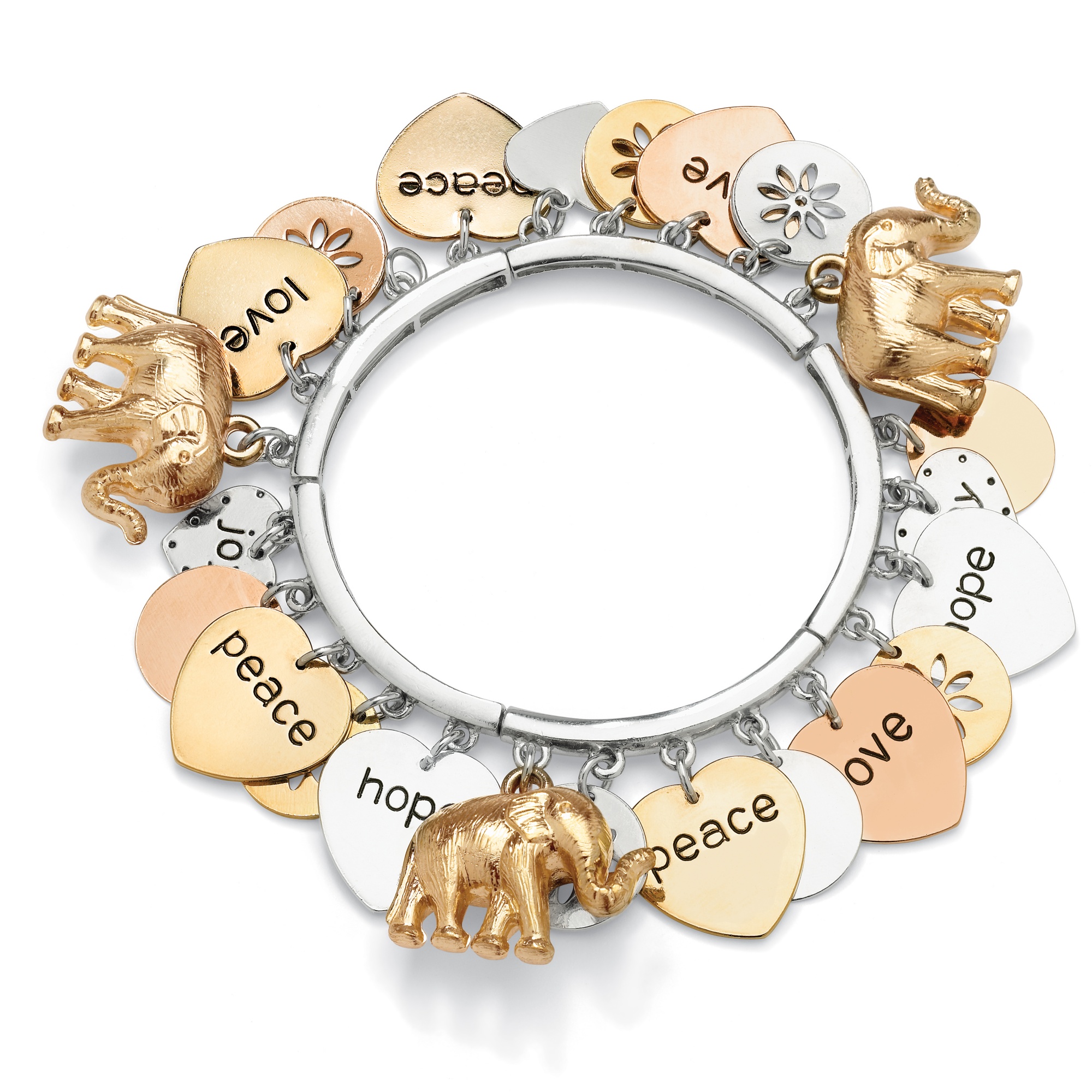 Tritone Metal Inspirational Elephant Stretch Charm Bracelet
