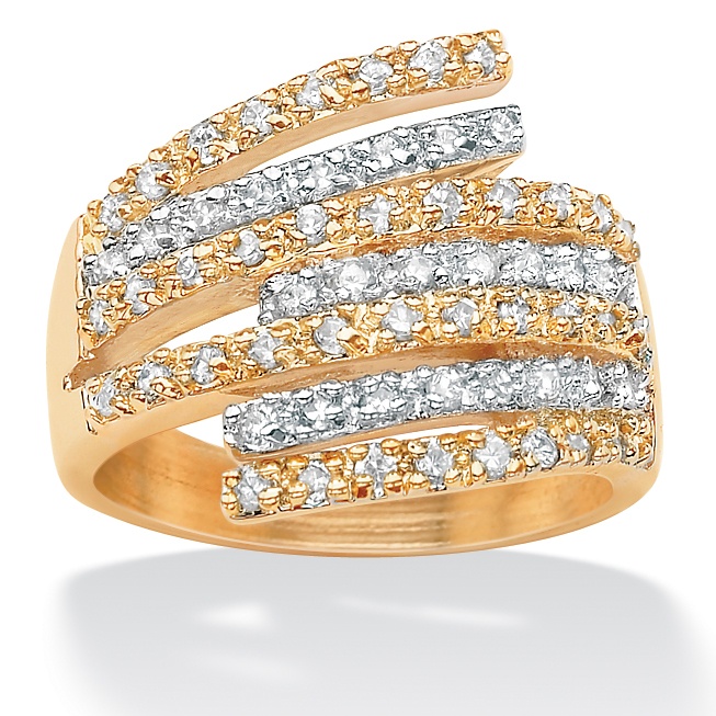 18K Gold Over Sterling Silver Tutone DiamonUltra&trade; Cubic Zirconia Wrap Ring
