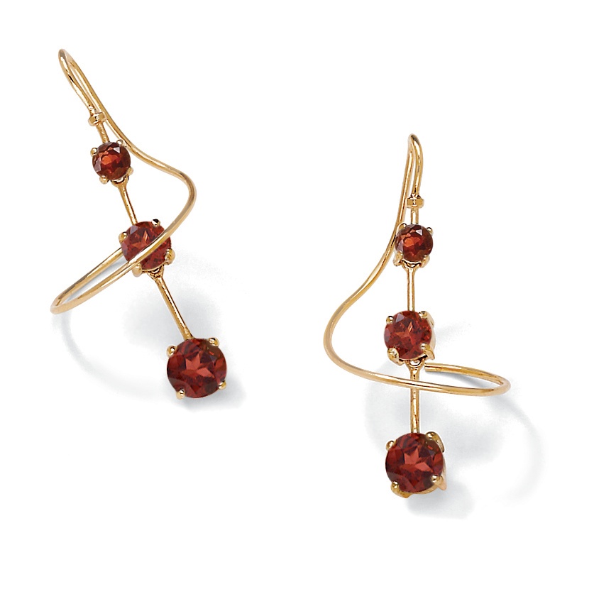18K Gold Over Sterling Silver Garnet Spiral Pierced Earrings