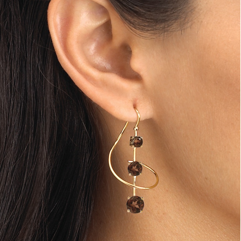 18k Gold Over Sterling Silver Smoky Quartz Spiral Pierced Earrings