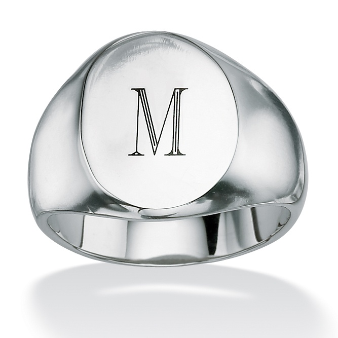 Silvertone Men's Oval-Shaped Initial Ring