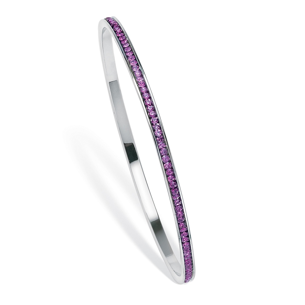 Silver Tone Birthstone Eternity Bangle Bracelet