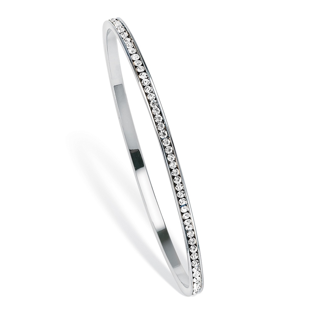 Silver Tone Birthstone Eternity Bangle Bracelet
