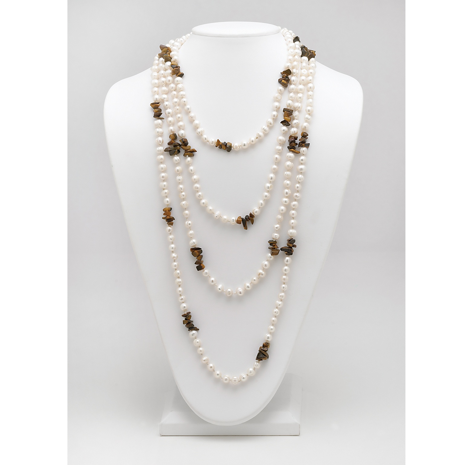 Cultured Pearl/Tiger's-Eye Nugget Necklace
