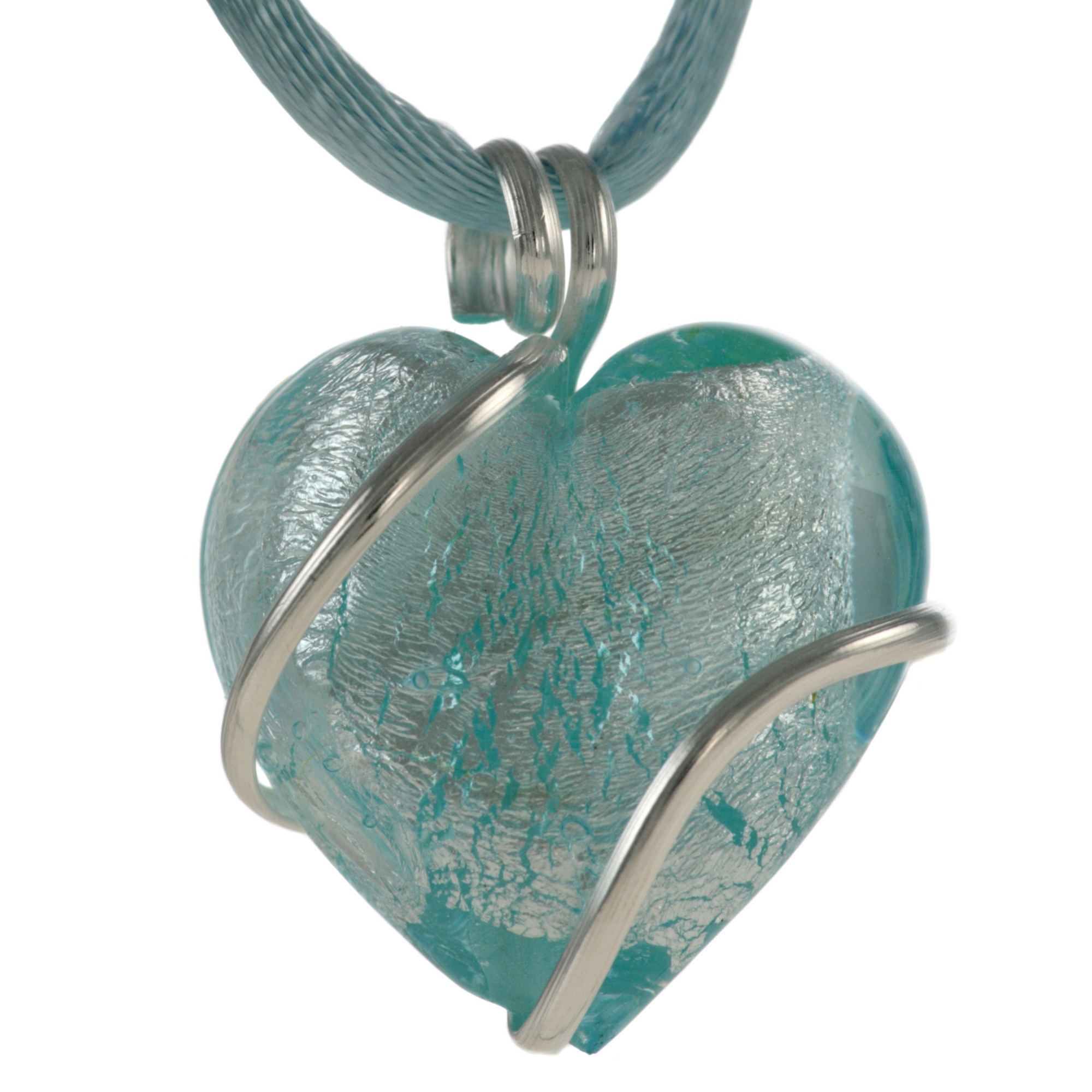 Sterling Silver Genuine Venetiaurum Murano Glass Heart-Shaped Pendant-Necklace