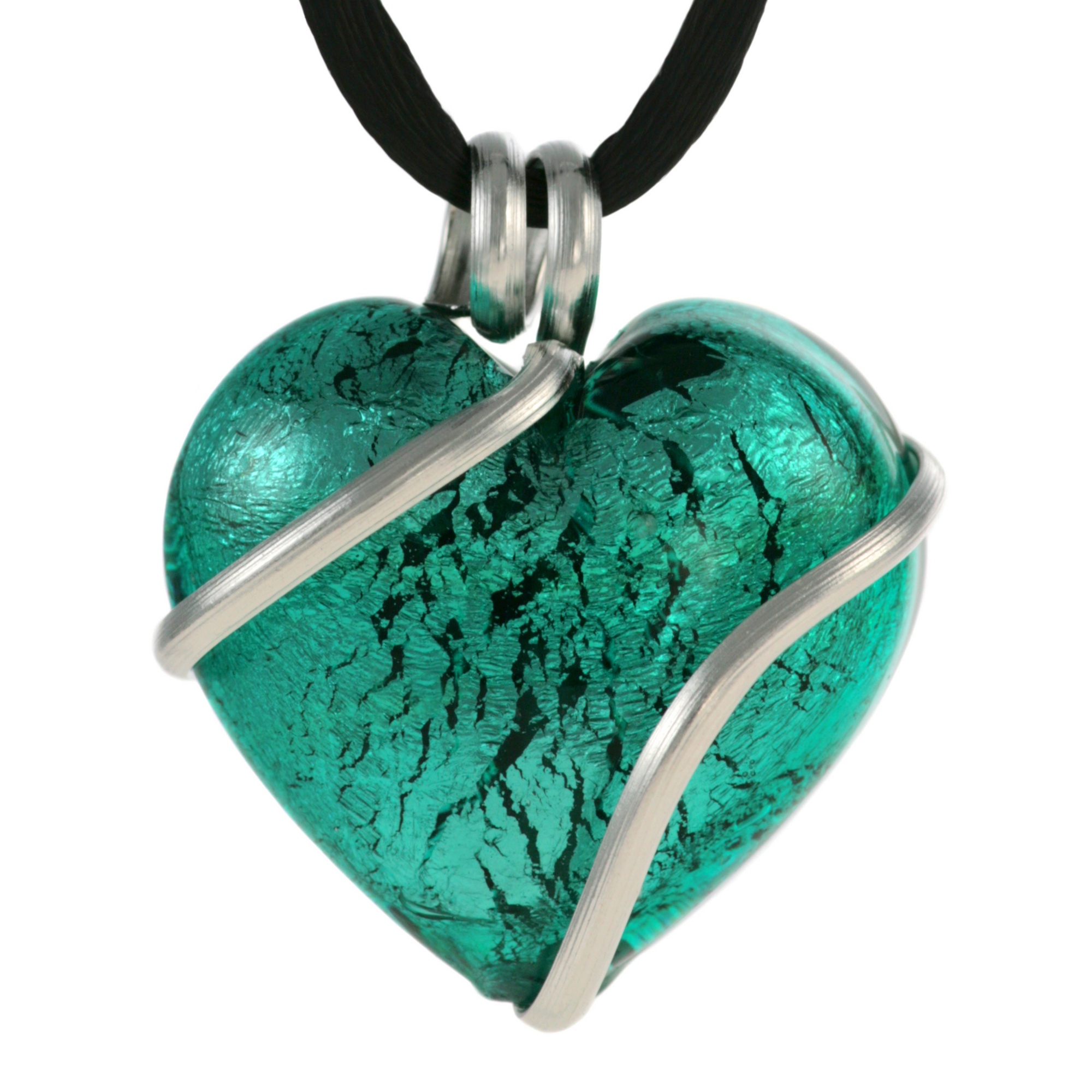Sterling Silver Genuine Venetiaurum Murano Glass Heart-Shaped Pendant-Necklace