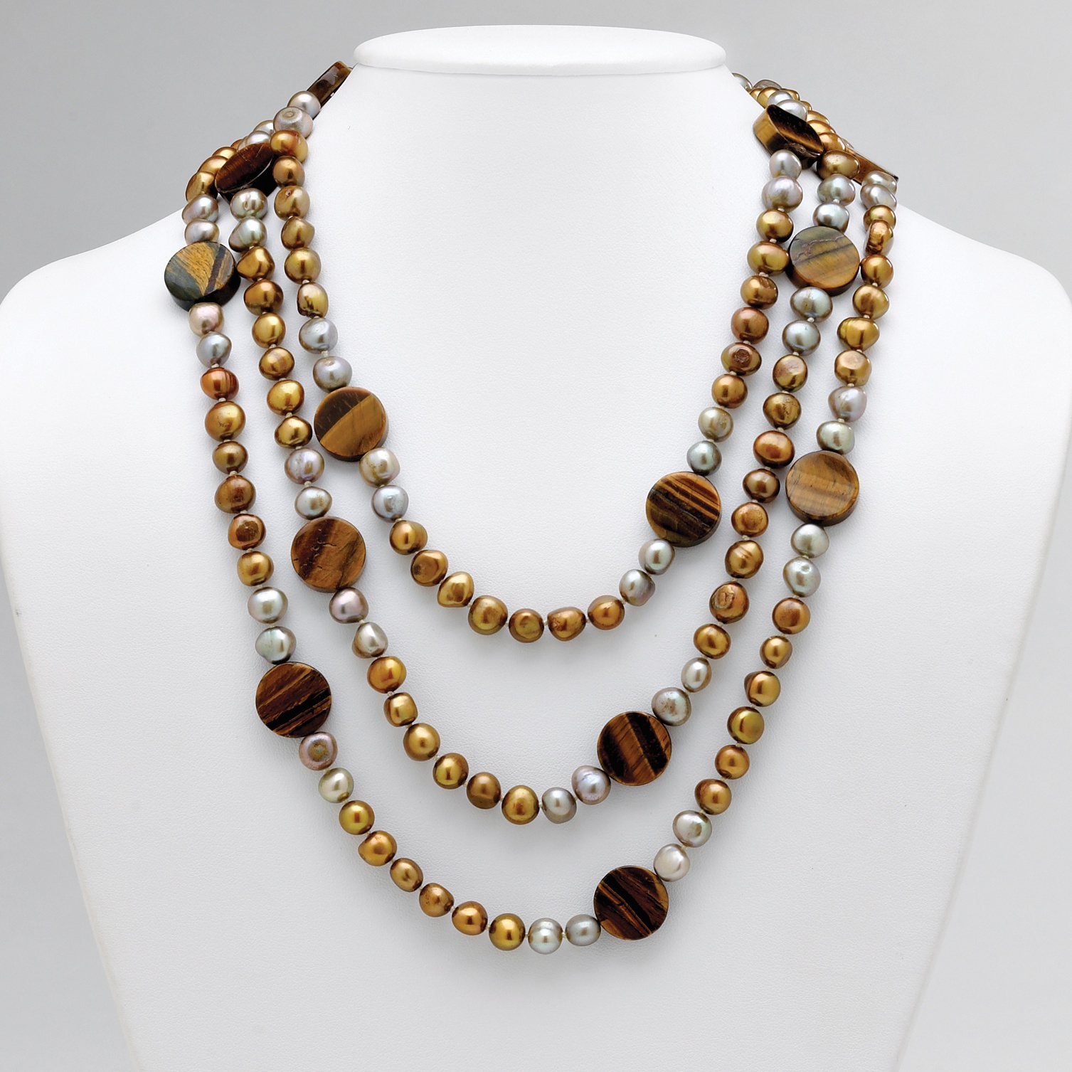 Cultured Freshwater Pearl and Tiger's-Eye Necklace