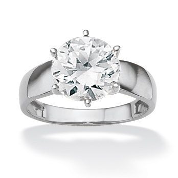 10k White Gold Round DiamonUltra CZ Solitaire Ring