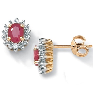 10K Gold Lab-Created Ruby and Diamond Accent Pierced Earrings