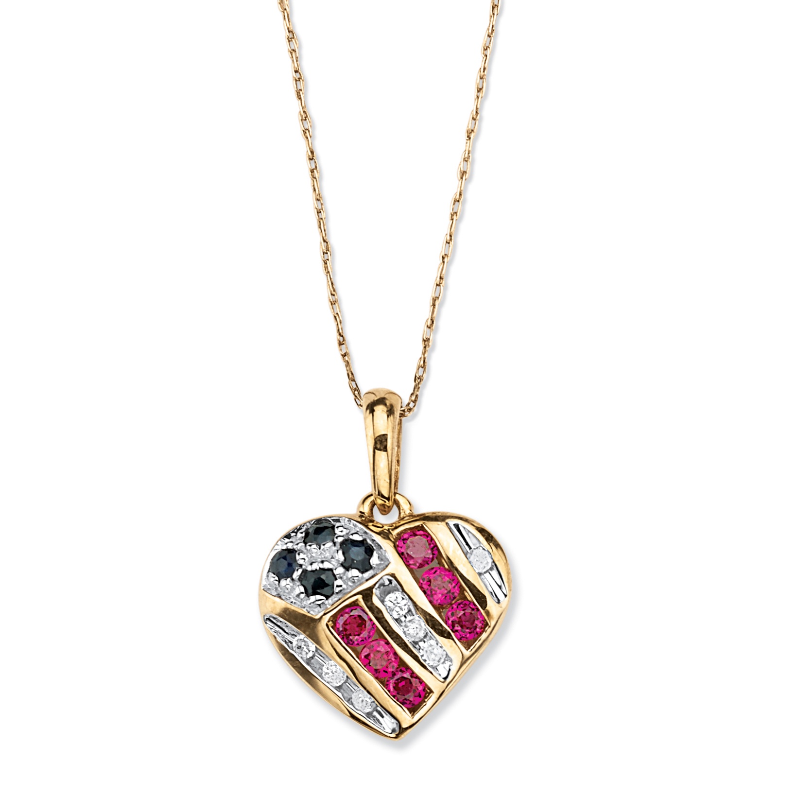 10k Gold Blue Sapphire, Diamond Accents and Lab-Created Ruby Patriotic ...