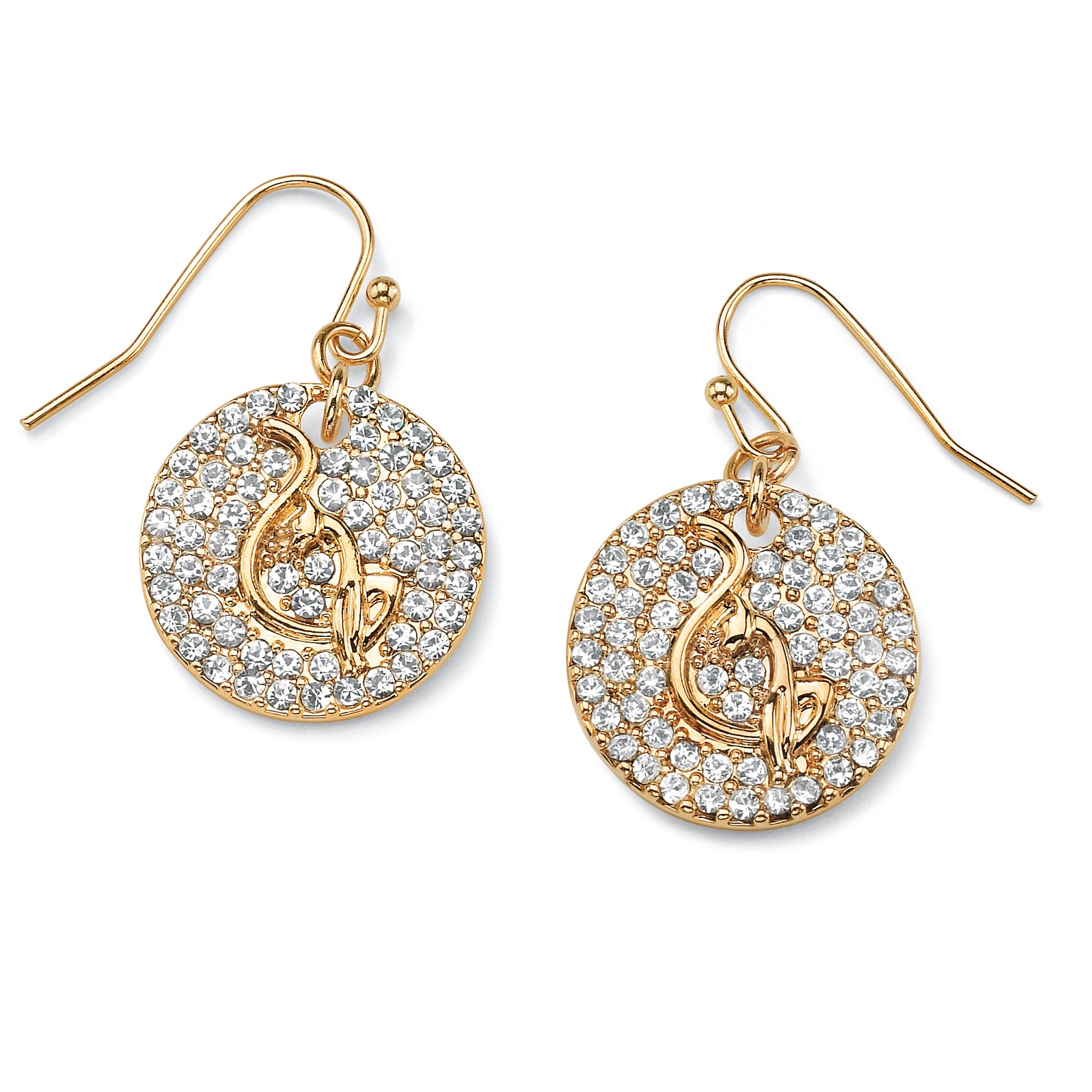 Goldtone Metal Baby Phat Crystal Disk Drop Pierced Earrings