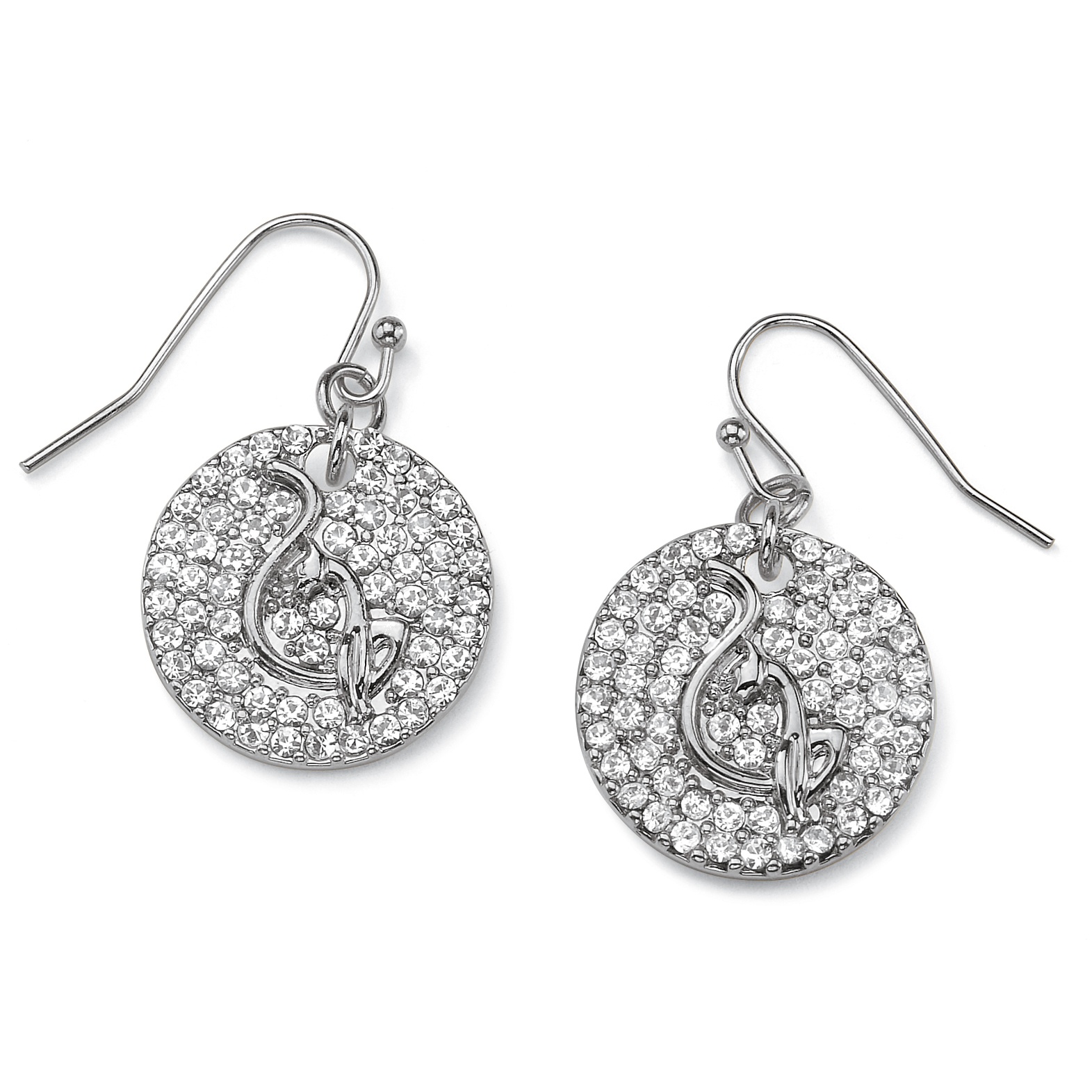 Silver Tone Baby Phat Crystal Disk Drop Pierced Earrings