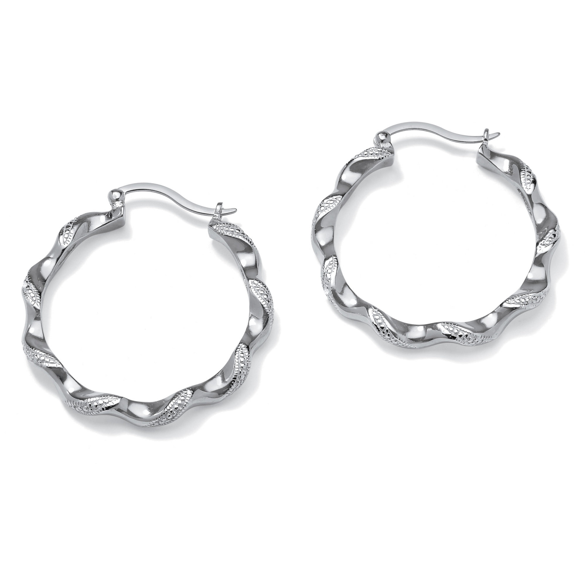 Platinum Over Sterling Silver Diamond Accent Hoop Pierced Earrings