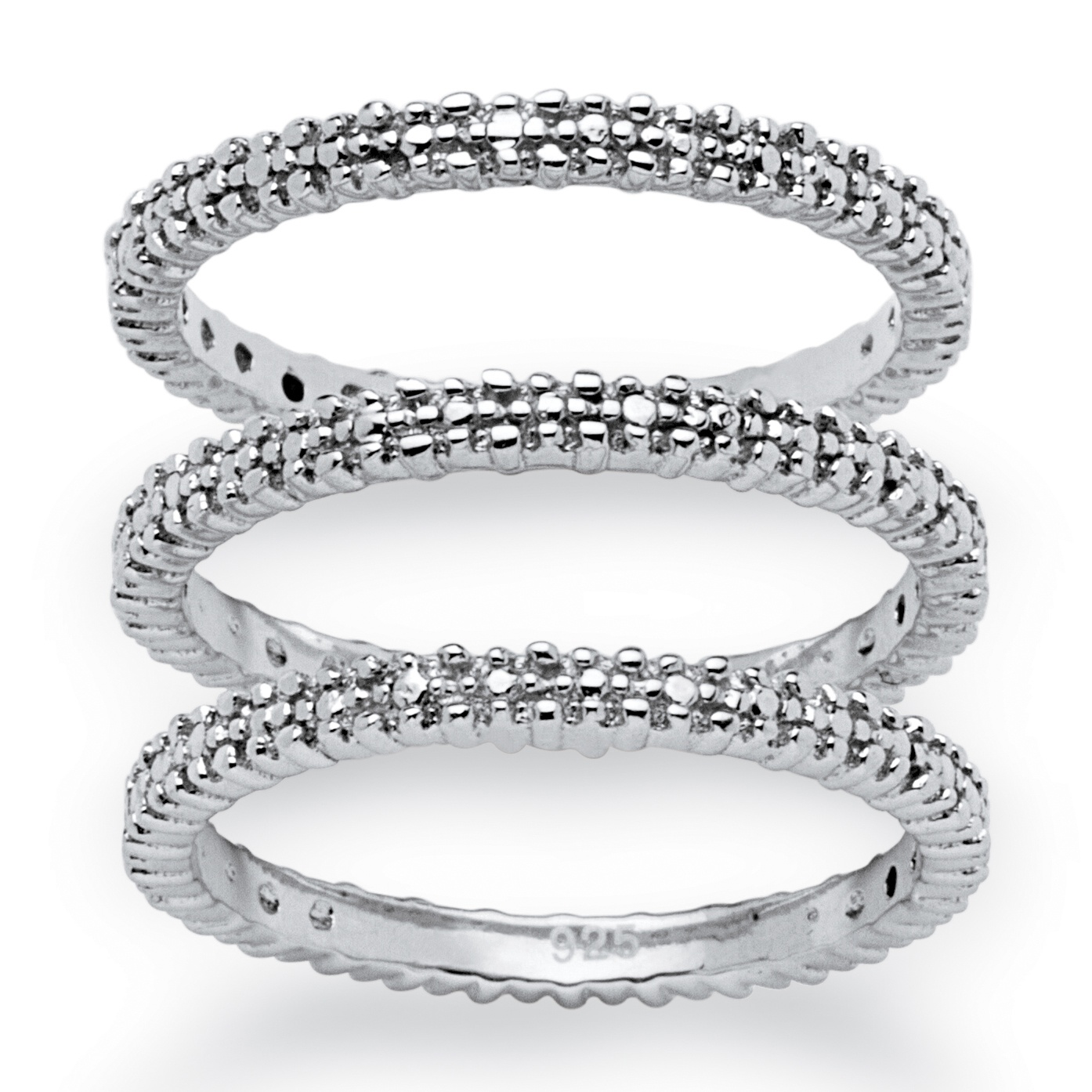 Platinum Over Sterling Silver Set of Three Diamond Accent Eternity Bands