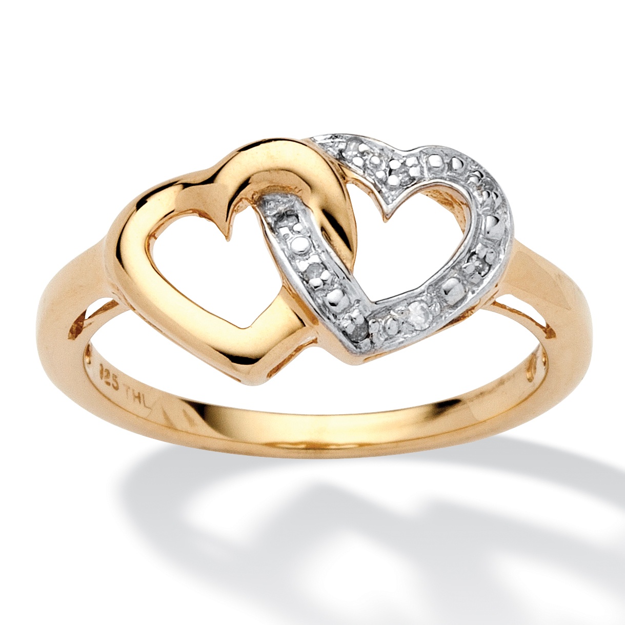 Diamond Accent Interlocking Heart Ring in 18k Gold over Sterling Silver