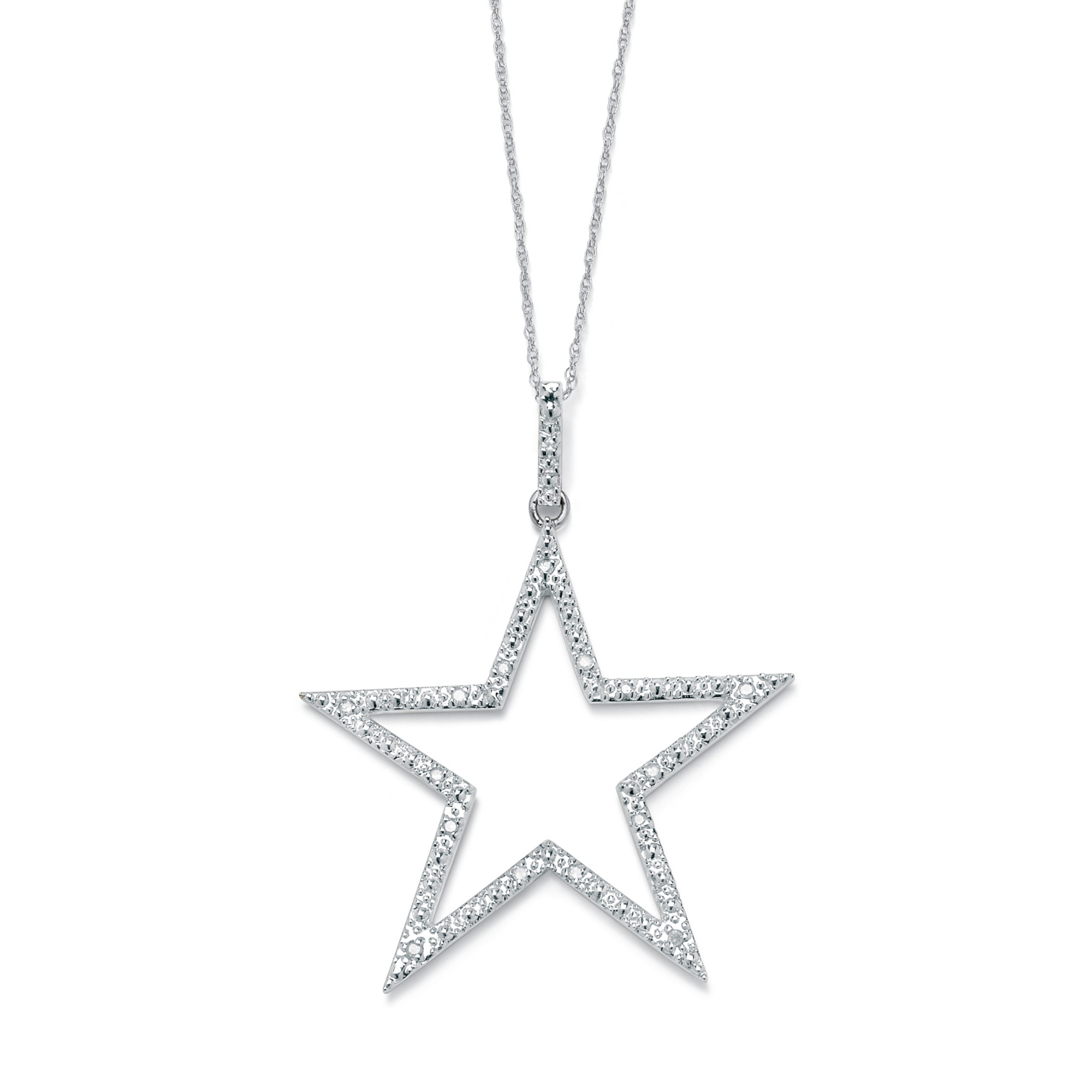 1/10 TCW Round Diamond Platinum over Sterling Silver Star-Shaped Pendant and Chain 18"