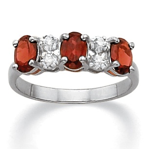 Platinum Over Sterling Silver Garnet and Diamond Accent Ring